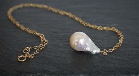 Large Single Baroque Pearl Necklace Freshwater White Baroque