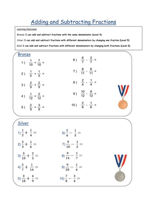 Adding & Subtracting Fractions Differentiated W/S | Teaching Resources