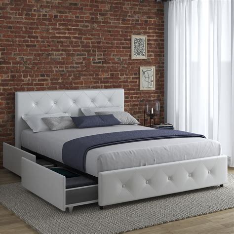 Buy Dhpdakota Upholstered Platform Bed With Underbed Storage Drawers And Diamond Button Tufted