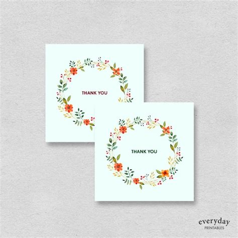 Printable Mini Thank You Cards Mint Floral Small Thank You