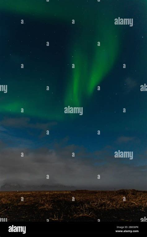 Aurora Borealis Makes Its Appearance Outside Of Vik Iceland Stock