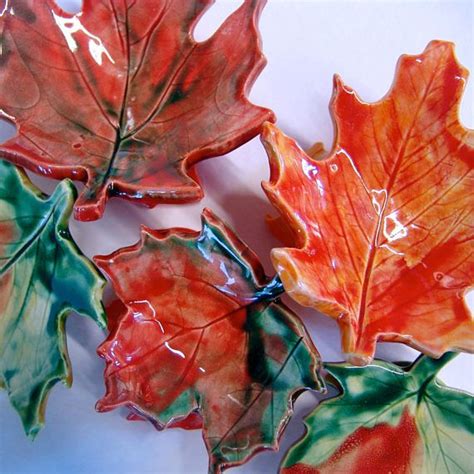 Colorful Autumn Leaves Ceramic Dishes Set Of 5 Pottery Etsy Ceramic