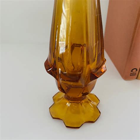 Tall Vintage Amber Glass Bud Vase Etsy