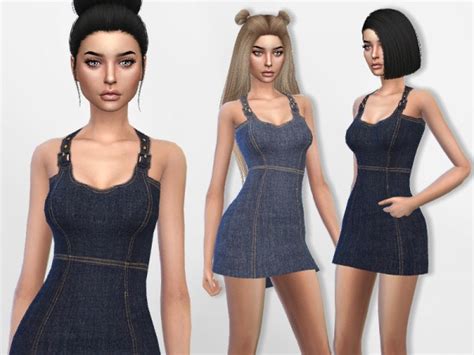 The Sims Resource Denim Mini Dress By Puresim • Sims 4 Downloads