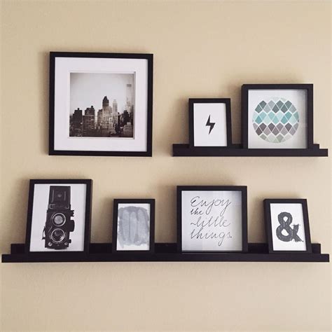 Wall art with free prints from Pinterest, frames and shelves from Ikea ...