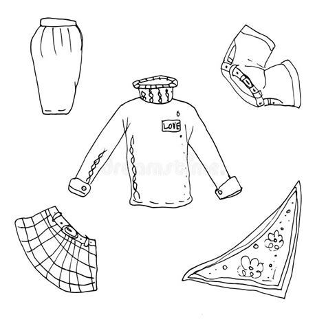 Set Of Ladies Clothing In Doodle Style Vector Stock Illustration