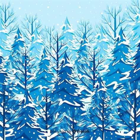 Paisaje Invernal Adorable Con árboles Nevados Vector Gratis