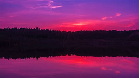 Download Wallpaper 3840x2160 Lake Sunset Horizon Evening Night Sky