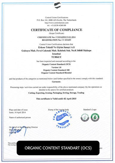 Certificates Erköse Textiles And Clothing Manufacturer