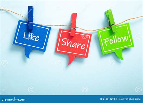 Like Share Follow Bubble With Clip Hanging On The Line Stock Photo