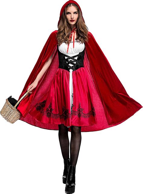 Soyoekbt Womens Little Red Riding Hood Costume Halloween Cloak Cosplay