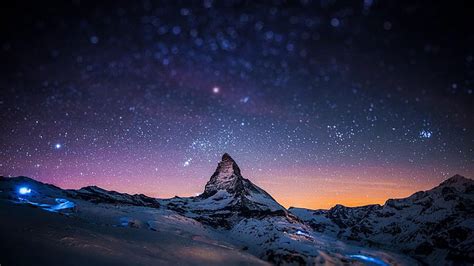 Hd Wallpaper Starry Night Sky Stars Matterhorn Alps