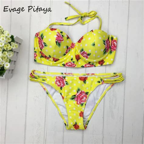 High Quality Push Up Floral Yellow Sexy Women Bikini Swimwear Women