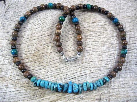 Mens Turquoise Necklace With Turquoise Hematite And Carved Etsy