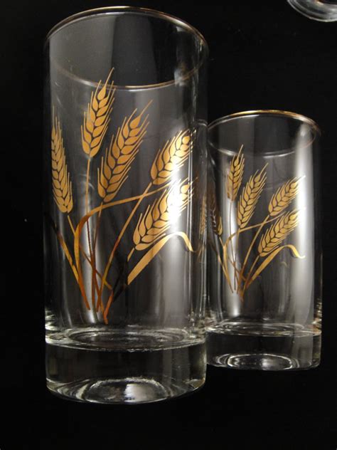 Golden Wheat Pattern Drinking Glasses 4 Juice 4 Water Etsy