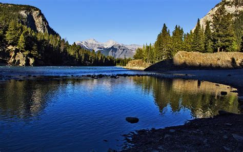 Canada Banff National Park Mountains Trees Lake Sunshine Wallpaper