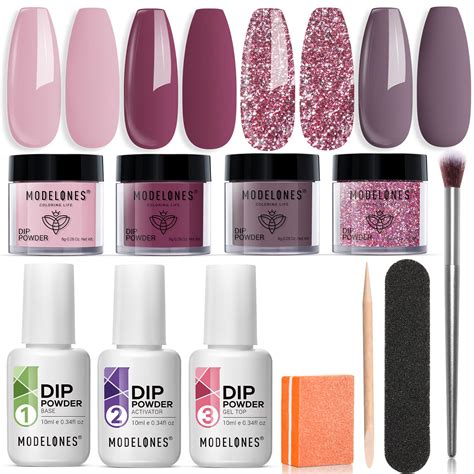 Modelones Dip Powder Nail Kit Starter Colors Nude Pink Glitters