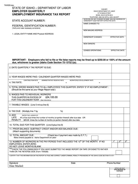 Id Dol Tax020 Fill Out Tax Template Online Us Legal Forms