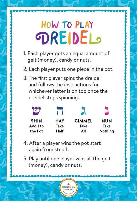 Rules For Dreidel Game Printable Heres A Fun Dreidel Game Starter Kit