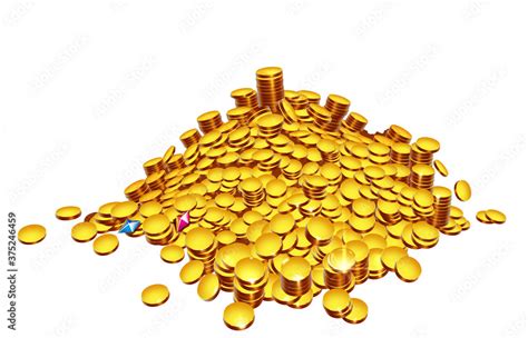 Big Golden Mountain Scattering Of Coins Isolate Illustration Realism A