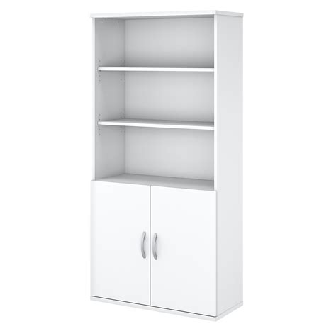 Bush Business Furniture Easy Office 5 Shelf Bookcase With Doors White