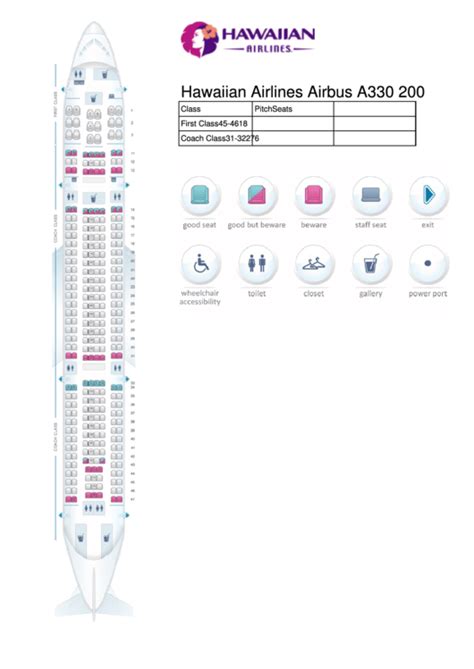 hawaiian airlines airbus   seating chart printable