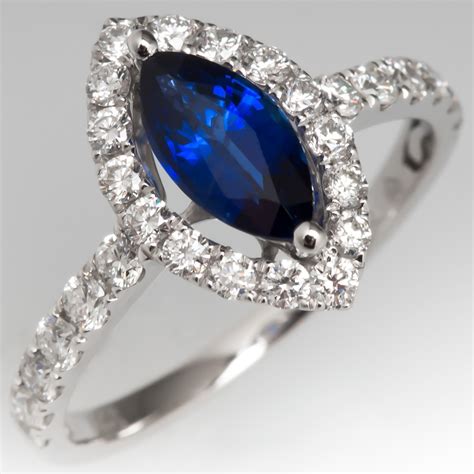2.52 ctw ceylon sapphire and and diamond engagement ring in 14k white gold. Marquise Sapphire & Diamond Halo Engagement Ring 18K