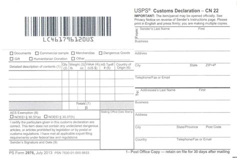 Printable Customs Form Usps