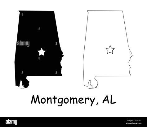 Montgomery Alabama Al State Map Usa With Capital Star Black Silhouette