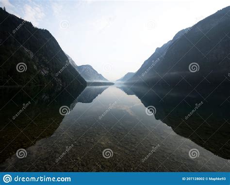 Panorama Reflection Of Alpine Mountain Lake Konigssee Koenigssee King