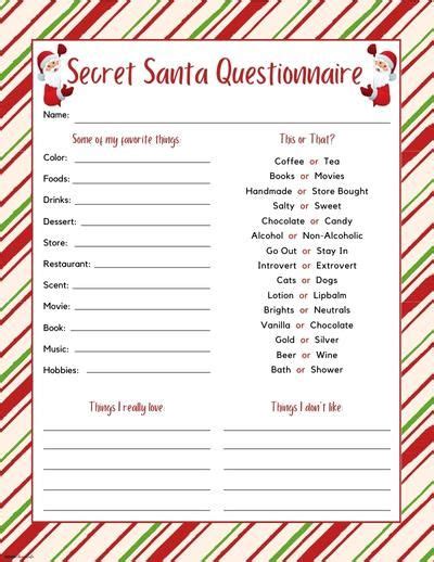 6 Free Printable Secret Santa Questionnaires Secret Santa