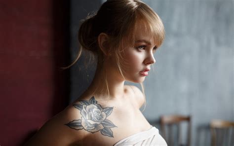 Portrait Profile Tattoo Anastasia Scheglova Looking Away Alexey Kazantsev Blonde 720p