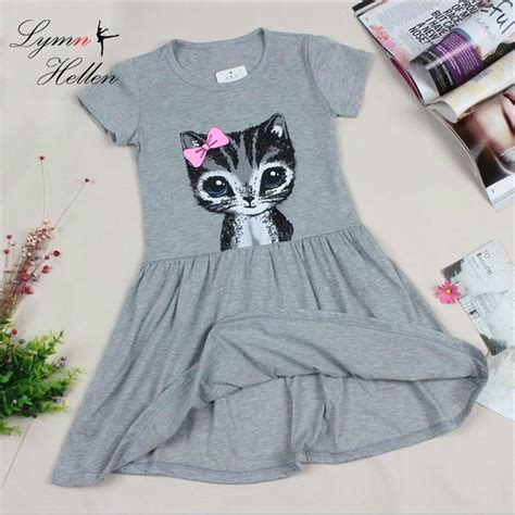 Chuya Summer Girl Dress Cat Print Grey Pink Baby Girl Dress Clothes