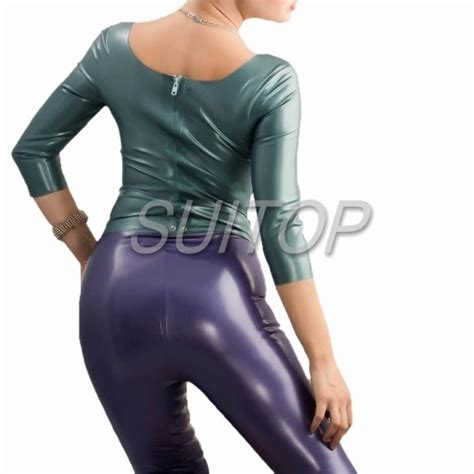 Suitop Popular Rubber Latex Three Quarter Length Sleeve Tops With Back