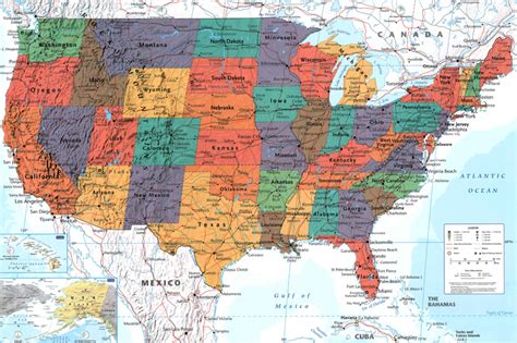 Map United States Political Educational Classroom States Poster 36x24