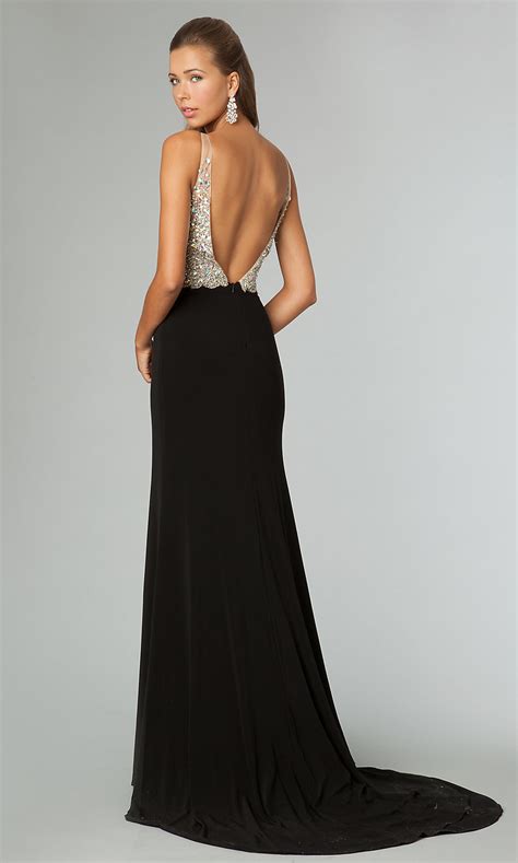 Jeweled Bodice Open Back Evening Gown Promgirl