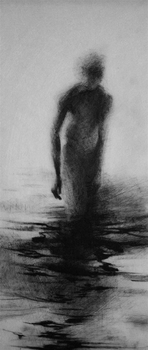 Haunting Figure Drawing Gothic Moody Dark Shadow Crayon Wading