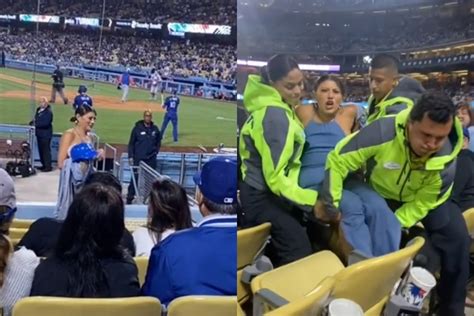 Dodgers Fan Gets Carried Out Of Stadium Because Her Boobs Kept Popping