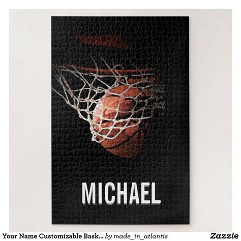 Your Name Customizable Basketball Artwork Jigsaw Puzzle Vintage Elegant