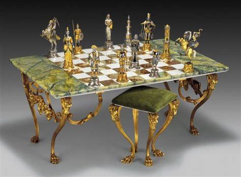 Giant Rectangular Chess Table And Chairs Gold Silver Onyx Catur Meja