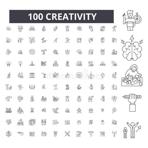 Creativity Editable Line Icons 100 Vector Set Collection Creativity
