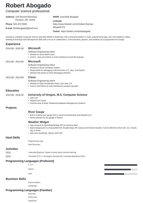 Think about a problem or something in your life that you wish could be improved. Resume Template For Computer Science Graduate • Invitation ...