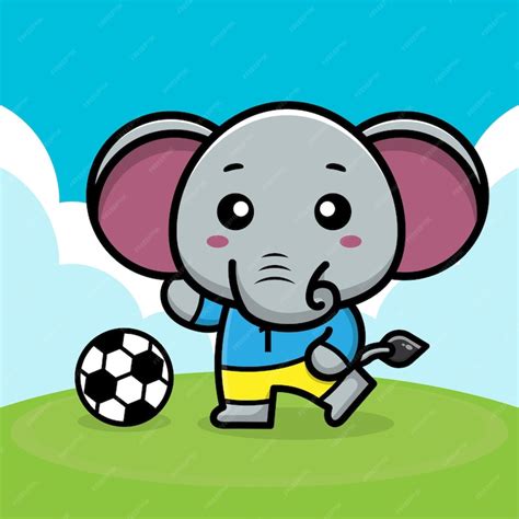 Premium Vector Cute Elephant Soccer Cartoon Vector Illustration