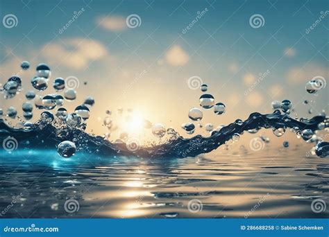 Closeup Of A Moving Water Surface With Drops And Bubbles Concept