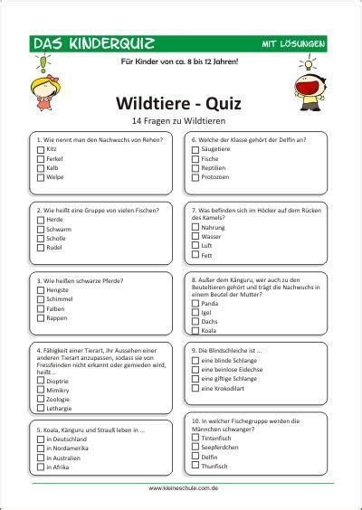 Rätsel spiele für kinder kostenlose arbeitsblätt. Wildtiere-Quiz für Kinder Für Kinder von 8-12 | Quiz für ...
