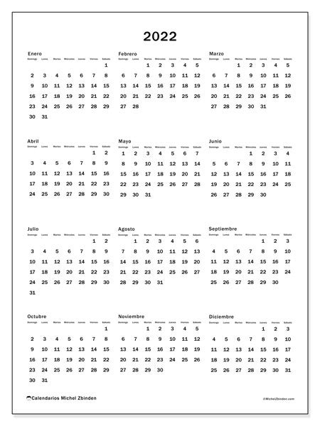 Calendario 2022 Para Imprimir “33ds” Michel Zbinden Es