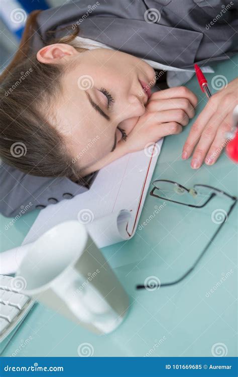 Woman Fallen Asleep At Desk Stock Image Image Of Woman Computer