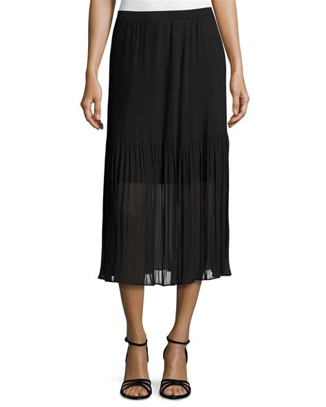 Magaschoni Pleated Chiffon Midi Skirt Black Neiman Marcus