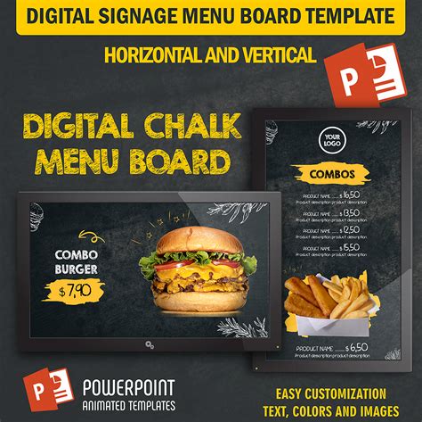 Chalk Menu Digital Signage Powerpoint Animated Template Food Menu Board