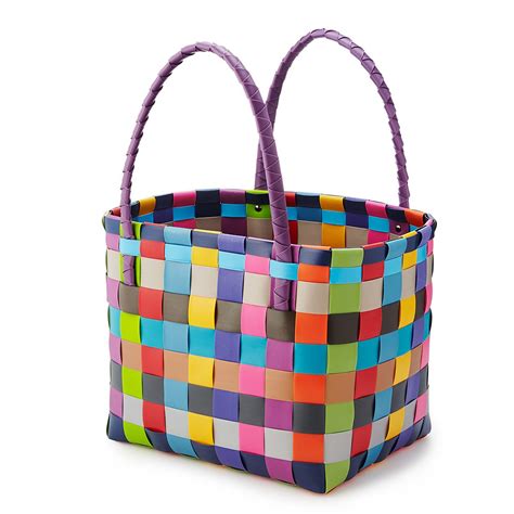 Upcycled Woven Basket Bag Shopper Tote Plastic Basket Bag